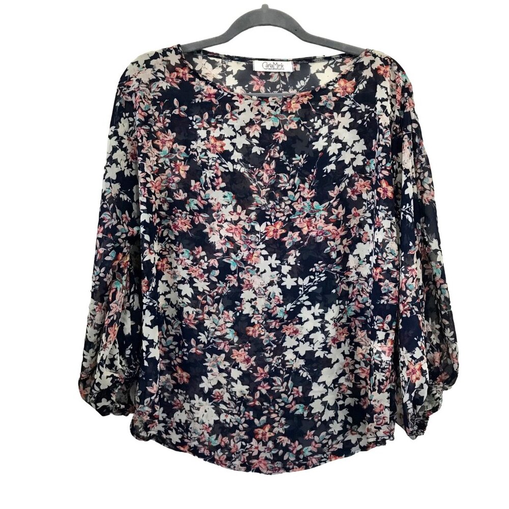 Carla Mink Made in Portland, OR Floral‎ Semi Sheer Split Sleeve Women's Blouse.